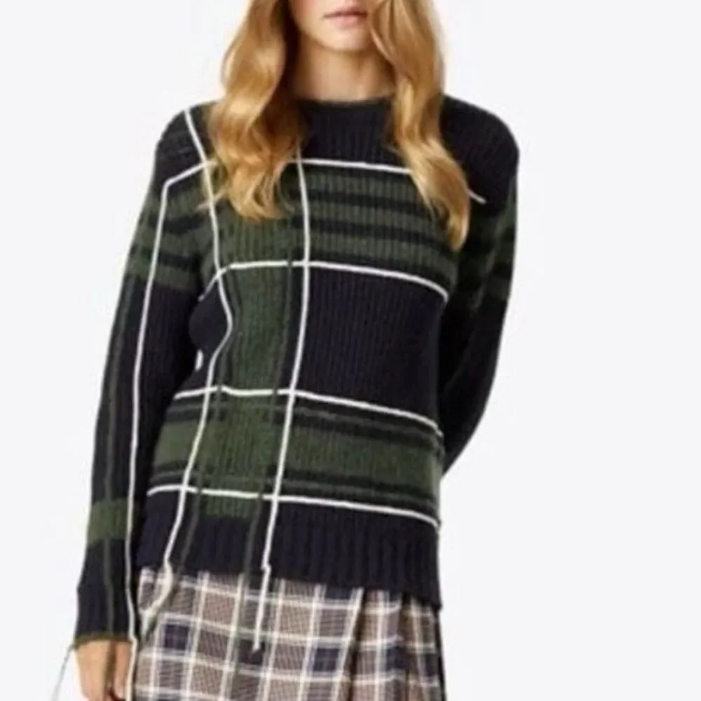 Tory Burch Eden Wool Blend Chunky Pullover Sweater Green‎ Navy XS